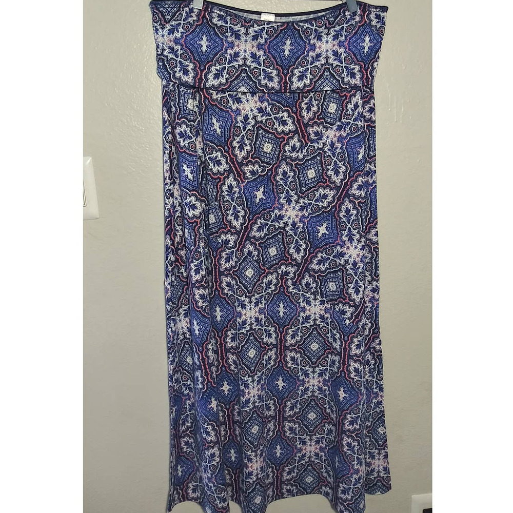 Vanity Blue Geometric Floral Boho Maxi Skirt XL